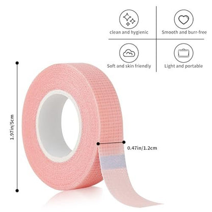 Flezoo 8 Rolls Pink Lash Tape – Breathable Fabric Eyelash Extension Tape (9m/Roll)