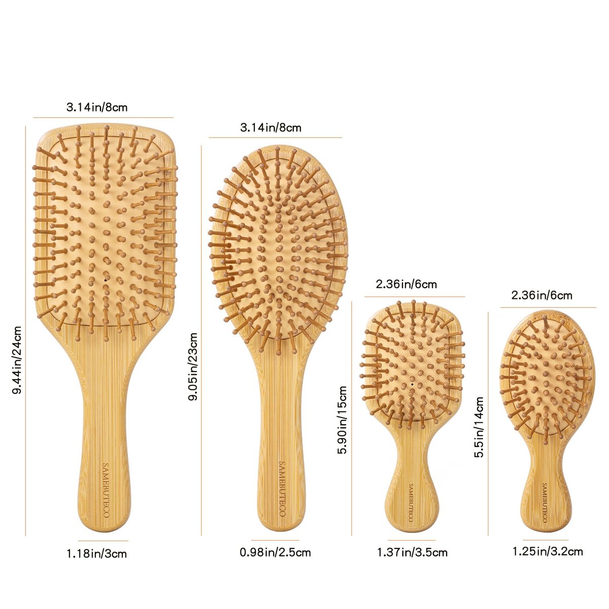 SAMEBUTECO Bamboo Hair Brush Set – 4 Styles Paddle Detangling Brushes for Thick, Thin, Curly, and Dry Hair, Women and Girls, Travel Portable - görsel 3