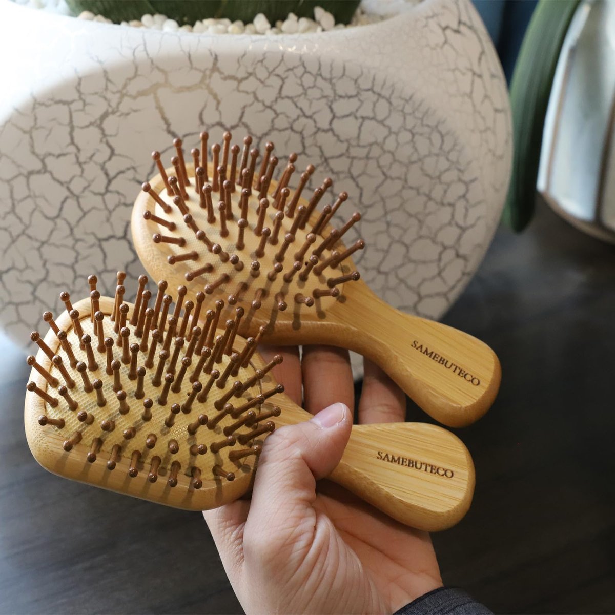 SAMEBUTECO Bamboo Hair Brush Set – 4 Styles Paddle Detangling Brushes for Thick, Thin, Curly, and Dry Hair, Women and Girls, Travel Portable - görsel 9