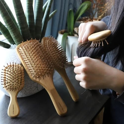 SAMEBUTECO Bamboo Hair Brush Set – 4 Styles Paddle Detangling Brushes for Thick, Thin, Curly, and Dry Hair, Women and Girls, Travel Portable