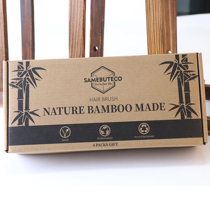 SAMEBUTECO Bamboo Hair Brush Set – 4 Styles Paddle Detangling Brushes for Thick, Thin, Curly, and Dry Hair, Women and Girls, Travel Portable