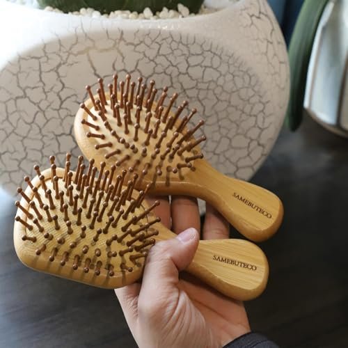 SAMEBUTECO Bamboo Hair Brush Set – 4 Styles Paddle Detangling Brushes for Thick, Thin, Curly, and Dry Hair, Women and Girls, Travel Portable - görsel 10