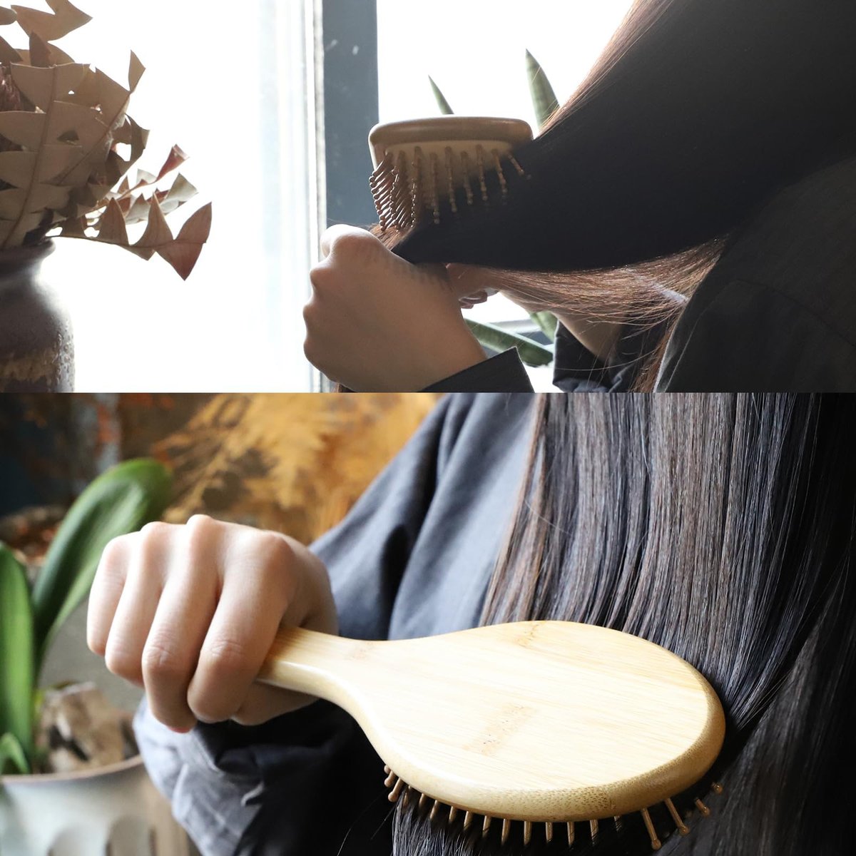 SAMEBUTECO Bamboo Hair Brush Set – 4 Styles Paddle Detangling Brushes for Thick, Thin, Curly, and Dry Hair, Women and Girls, Travel Portable - görsel 7
