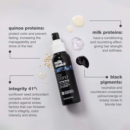 milk_shake Icy Blond Toning Spray - Leave-In Toner with Black Pigment for Platinum Blonde Hair - Adds Softness, Shine, and Detangling - 3.4 fl oz