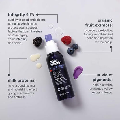 milk_shake Silver Shine Toning Spray - Platinum Hair Violet Pigment Spray | Counteracts Unwanted Yellow/Golden Tones | Strengthens and Hydrates | 3.4 fl oz (100 ml) Avelisse