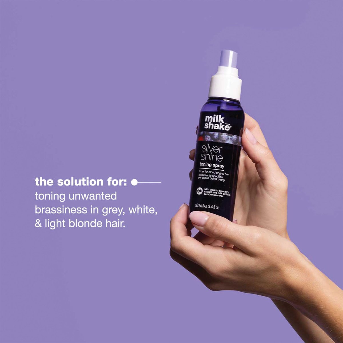 milk_shake Silver Shine Toning Spray - Platinum Hair Violet Pigment Spray | Counteracts Unwanted Yellow/Golden Tones | Strengthens and Hydrates | 3.4 fl oz (100 ml) Avelisse