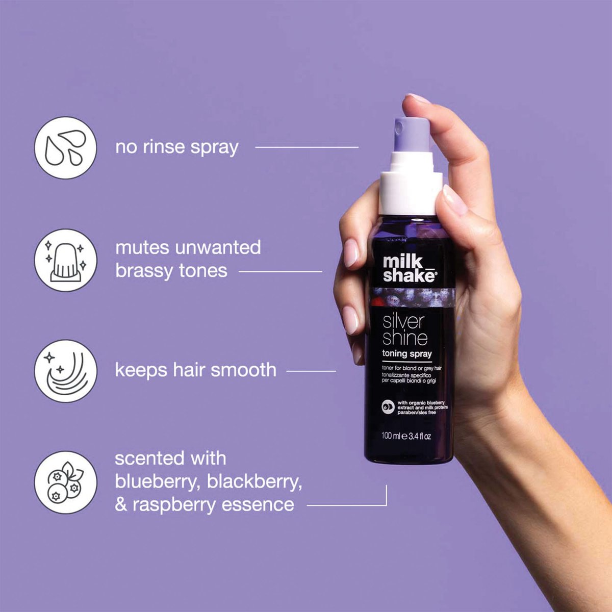 milk_shake Silver Shine Toning Spray - Platinum Hair Violet Pigment Spray | Counteracts Unwanted Yellow/Golden Tones | Strengthens and Hydrates | 3.4 fl oz (100 ml) Avelisse