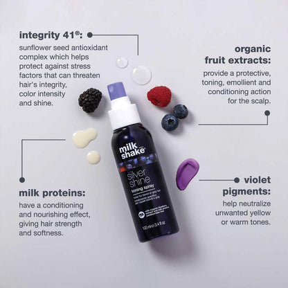 milk_shake Silver Shine Toning Spray - Platinum Hair Violet Pigment Spray | Counteracts Unwanted Yellow/Golden Tones | Strengthens and Hydrates | 3.4 fl oz (100 ml) Avelisse