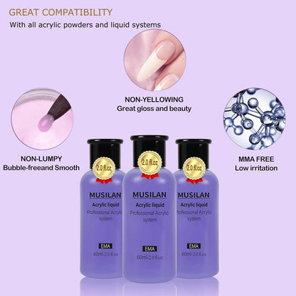 MUSILAN Monomer Acrylic Nail Liquid 6oz - Professional 180ml MMA Free, Quick Dry, Non-Yellowing