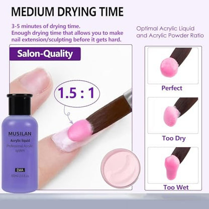 MUSILAN Monomer Acrylic Nail Liquid 6oz - Professional 180ml MMA Free, Quick Dry, Non-Yellowing