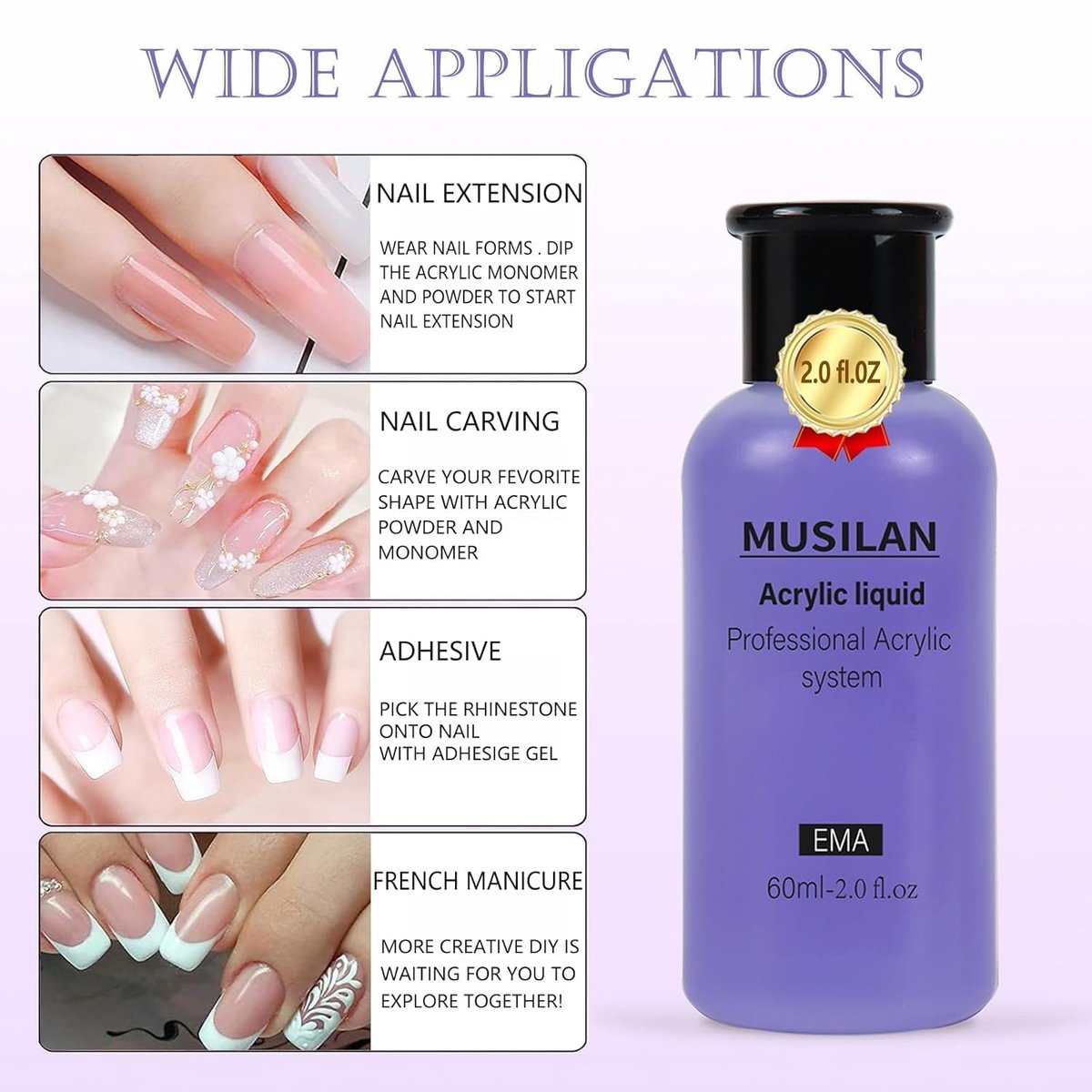 MUSILAN Monomer Acrylic Nail Liquid 6oz - Professional 180ml MMA Free, Quick Dry, Non-Yellowing - görsel 3