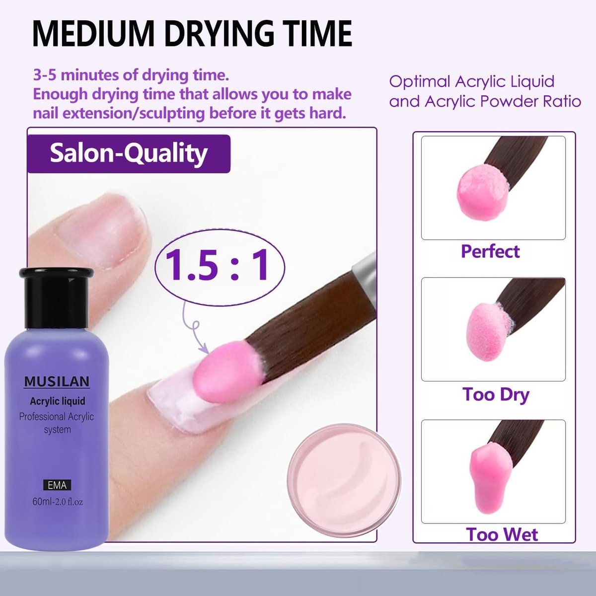 MUSILAN Monomer Acrylic Nail Liquid 6oz - Professional 180ml MMA Free, Quick Dry, Non-Yellowing - görsel 7