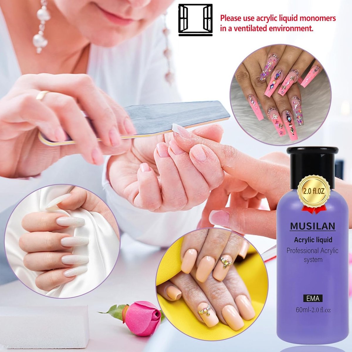 MUSILAN Monomer Acrylic Nail Liquid 6oz - Professional 180ml MMA Free, Quick Dry, Non-Yellowing - görsel 11