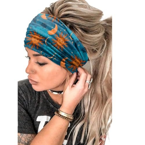 NERTNJIFOR Women's Star Moon Knotted Headbands - Pack of 4 - Wide Non-Slip Yoga Turban Hair Wraps - görsel 4