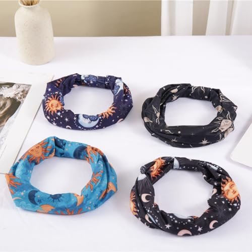 NERTNJIFOR Women's Star Moon Knotted Headbands - Pack of 4 - Wide Non-Slip Yoga Turban Hair Wraps - görsel 8