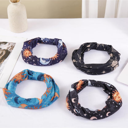 NERTNJIFOR Women's Star Moon Knotted Headbands - Pack of 4 - Wide Non-Slip Yoga Turban Hair Wraps