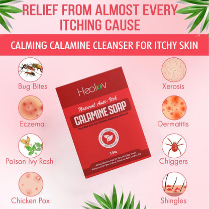Healov Calamine Soap Bar for Itching – All Natural Instant Itch Relief for Insect Bites, Eczema, Poison Ivy, Chicken Pox – Pure Raw Anti-Itch Defense Cleansing Skincare (3.5 oz)