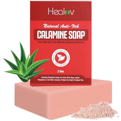 Healov Calamine Soap Bar for Itching – All Natural Instant Itch Relief for Insect Bites, Eczema, Poison Ivy, Chicken Pox – Pure Raw Anti-Itch Defense Cleansing Skincare (3.5 oz) - görsel 2