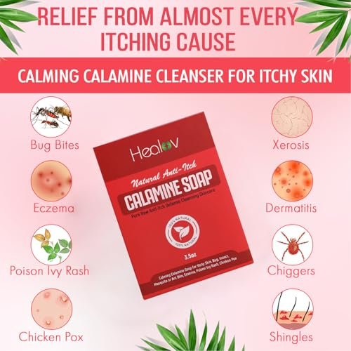 Healov Calamine Soap Bar for Itching – All Natural Instant Itch Relief for Insect Bites, Eczema, Poison Ivy, Chicken Pox – Pure Raw Anti-Itch Defense Cleansing Skincare (3.5 oz) - görsel 4