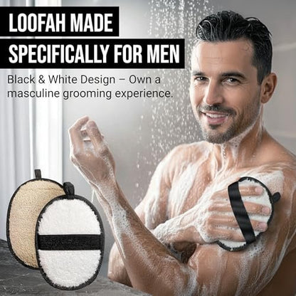 Natural Loofah Shower Body Scrubber for Men - Egyptian Luffa Sponge Exfoliating Loofah, 2-Pack Black & White Set Avelisse