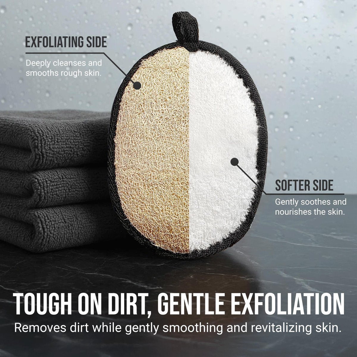 Natural Loofah Shower Body Scrubber for Men - Egyptian Luffa Sponge Exfoliating Loofah, 2-Pack Black & White Set Avelisse