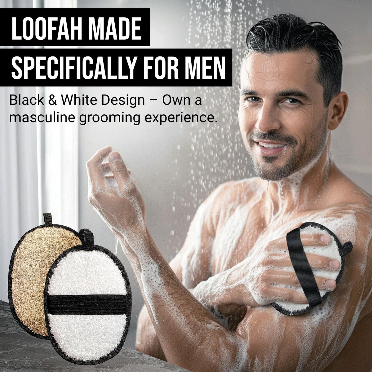 Natural Loofah Shower Body Scrubber for Men - Egyptian Luffa Sponge Exfoliating Loofah, 2-Pack Black & White Set Avelisse