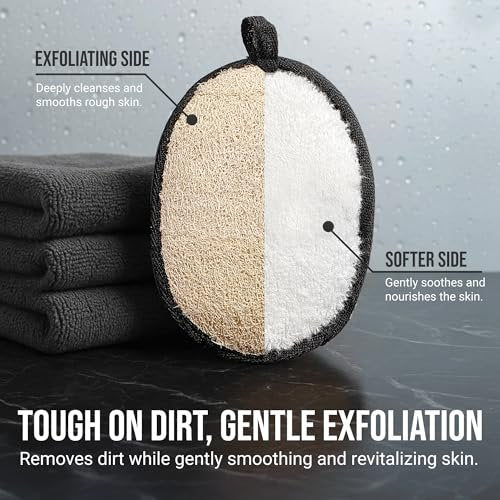 Natural Loofah Shower Body Scrubber for Men - Egyptian Luffa Sponge Exfoliating Loofah, 2-Pack Black & White Set Avelisse