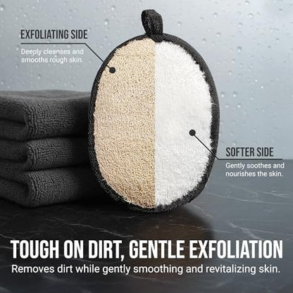 Natural Loofah Shower Body Scrubber for Men - Egyptian Luffa Sponge Exfoliating Loofah, 2-Pack Black & White Set Avelisse