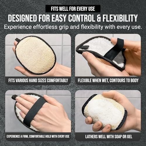 Natural Loofah Shower Body Scrubber for Men - Egyptian Luffa Sponge Exfoliating Loofah, 2-Pack Black & White Set Avelisse