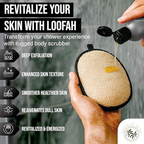 Natural Loofah Shower Body Scrubber for Men - Egyptian Luffa Sponge Exfoliating Loofah, 2-Pack Black & White Set Avelisse