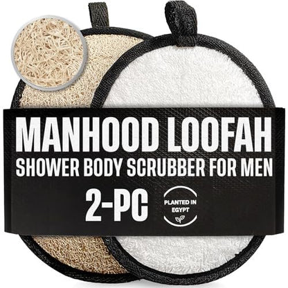 Natural Loofah Shower Body Scrubber for Men - Egyptian Luffa Sponge Exfoliating Loofah, 2-Pack Black & White Set Avelisse