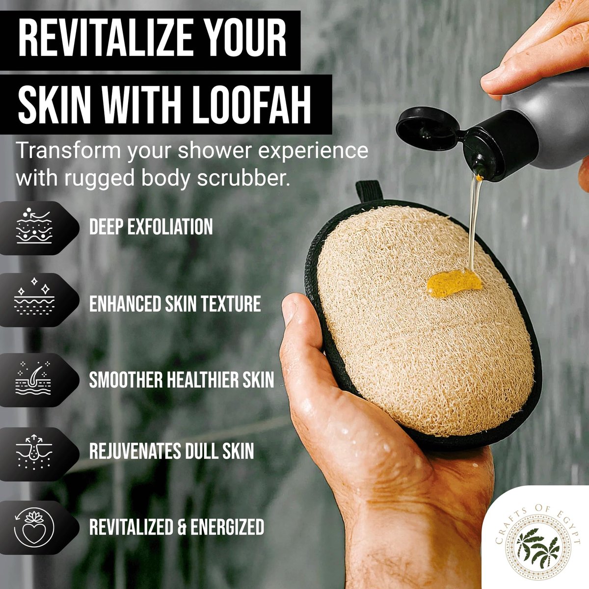 Natural Loofah Shower Body Scrubber for Men - Egyptian Luffa Sponge Exfoliating Loofah, 2-Pack Black & White Set Avelisse