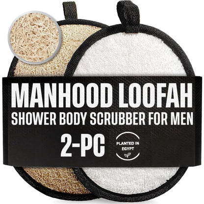 Natural Loofah Shower Body Scrubber for Men - Egyptian Luffa Sponge Exfoliating Loofah, 2-Pack Black & White Set Avelisse