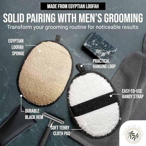 Natural Loofah Shower Body Scrubber for Men - Egyptian Luffa Sponge Exfoliating Loofah, 2-Pack Black & White Set Avelisse