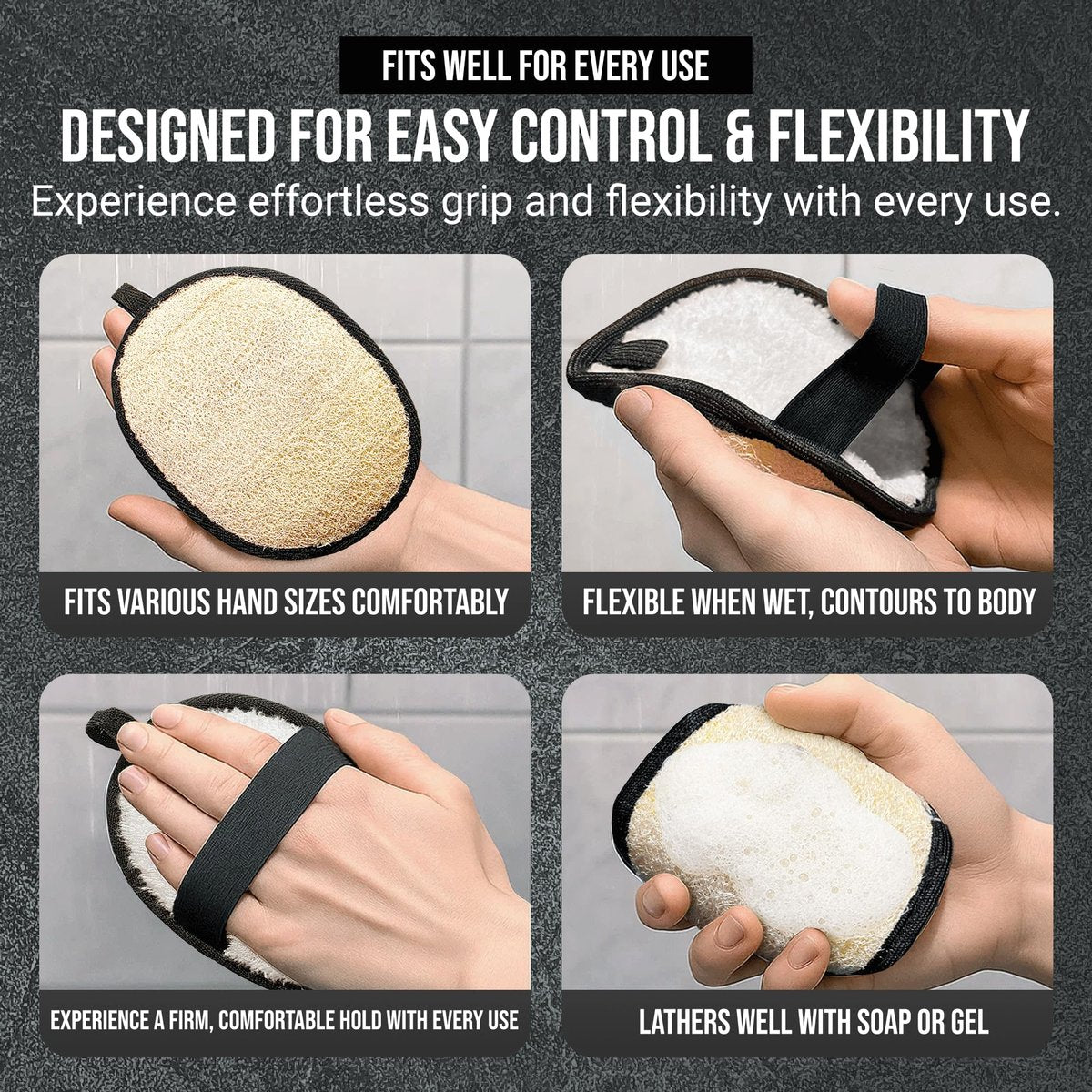 Natural Loofah Shower Body Scrubber for Men - Egyptian Luffa Sponge Exfoliating Loofah, 2-Pack Black & White Set Avelisse