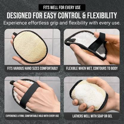 Natural Loofah Shower Body Scrubber for Men - Egyptian Luffa Sponge Exfoliating Loofah, 2-Pack Black & White Set Avelisse