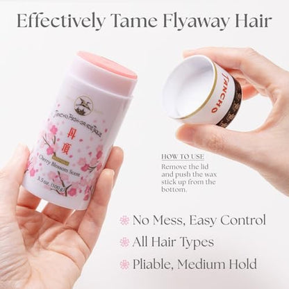 Gatsby Tancho Hair Styling Wax Stick - Japanese Cherry Blossom Scent, 3.5 oz (100g) - Special Edition High-Grade Plant-Based Pomade for All Hair Types Avelisse