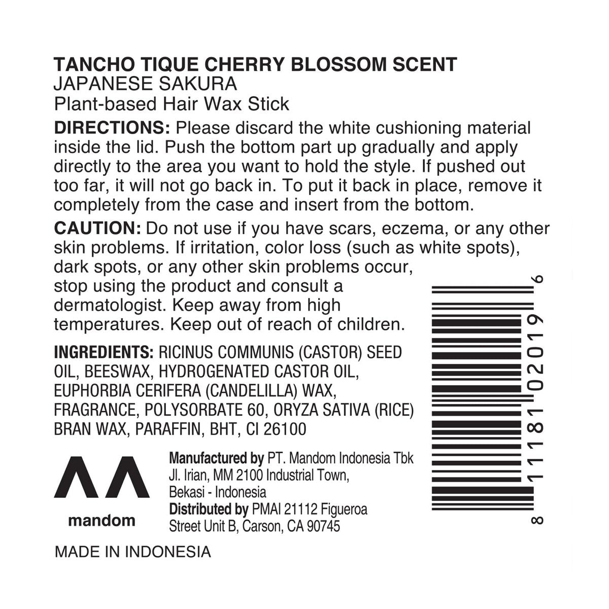 Gatsby Tancho Hair Styling Wax Stick - Japanese Cherry Blossom Scent, 3.5 oz (100g) - Special Edition High-Grade Plant-Based Pomade for All Hair Types Avelisse