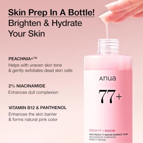 Anua Peach 77 Niacin Essence Toner 250ml – Brightening Niacinamide Toner for Glass Skin, Korean Skincare (8.45 fl.oz.) Avelisse