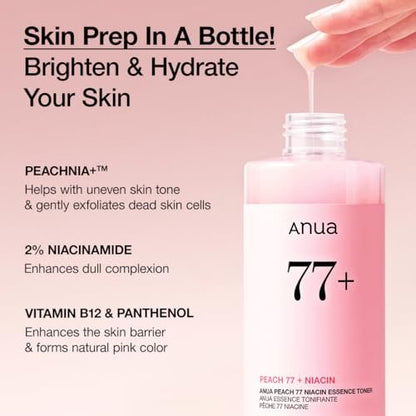 Anua Peach 77 Niacin Essence Toner 250ml – Brightening Niacinamide Toner for Glass Skin, Korean Skincare (8.45 fl.oz.) Avelisse