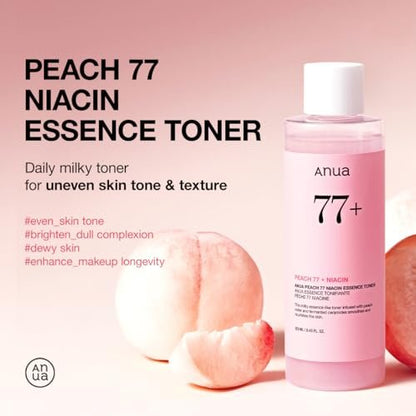 Anua Peach 77 Niacin Essence Toner 250ml – Brightening Niacinamide Toner for Glass Skin, Korean Skincare (8.45 fl.oz.) Avelisse