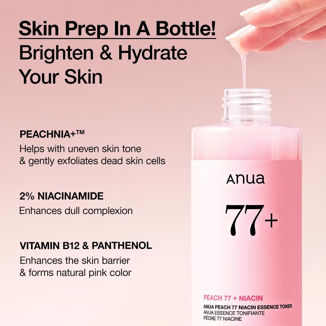 Anua Peach 77 Niacin Essence Toner 250ml – Brightening Niacinamide Toner for Glass Skin, Korean Skincare (8.45 fl.oz.) Avelisse