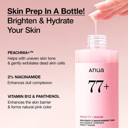 Anua Peach 77 Niacin Essence Toner 250ml – Brightening Niacinamide Toner for Glass Skin, Korean Skincare (8.45 fl.oz.) Avelisse