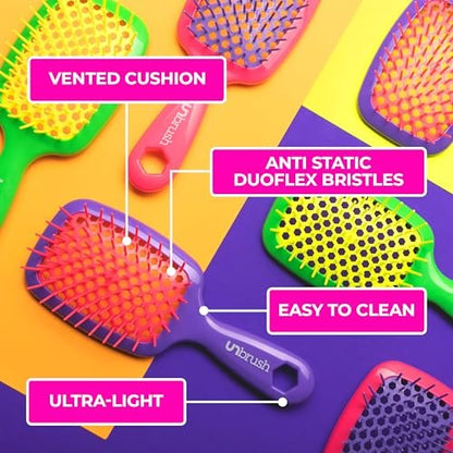 FHI Heat UNbrush Detangling Brush – Pain-Free Brushing for All Hair Types (Wet or Dry) – Durable DuoFlex Anti-Static Bristles, Lightweight Handle, Vented Design – Electric Berry Purple