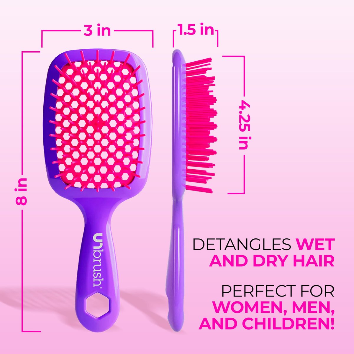 FHI Heat UNbrush Detangling Brush – Pain-Free Brushing for All Hair Types (Wet or Dry) – Durable DuoFlex Anti-Static Bristles, Lightweight Handle, Vented Design – Electric Berry Purple - görsel 7