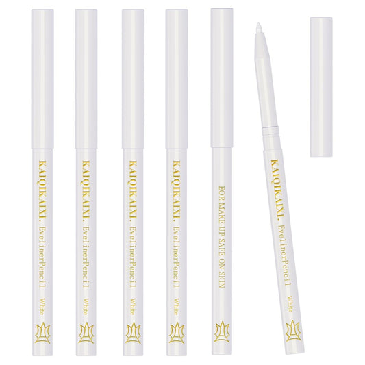 6 White Eyeliner Pencils - Long-Lasting Eyebrow Tint, Lip Liner, and Highlighter Makeup Set