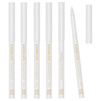 6 White Eyeliner Pencils - Long-Lasting Eyebrow Tint, Lip Liner, and Highlighter Makeup Set