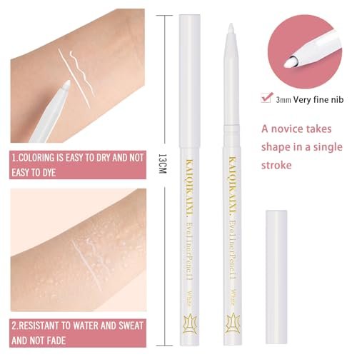 6 White Eyeliner Pencils - Long-Lasting Eyebrow Tint, Lip Liner, and Highlighter Makeup Set - görsel 10
