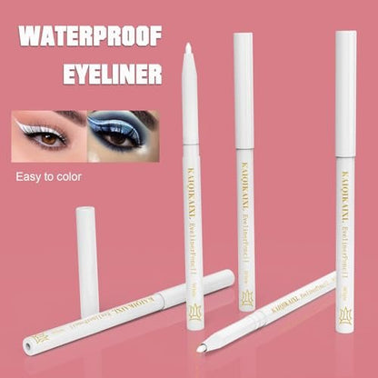 6 White Eyeliner Pencils - Long-Lasting Eyebrow Tint, Lip Liner, and Highlighter Makeup Set