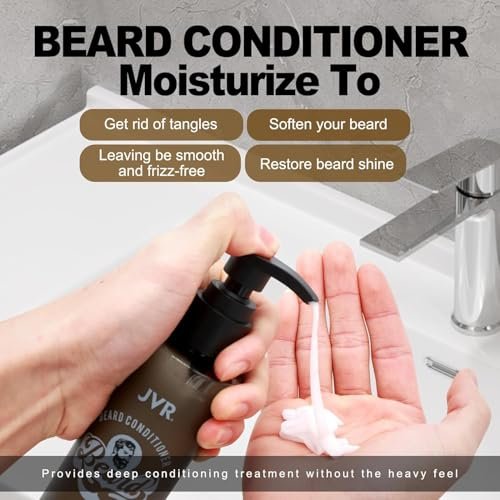 JVR Beard Wash and Beard Conditioner for Men - Organic Beard Shampoo & Conditioner with Coconut and Aloe, Reduces Frizz, Softens and Strengthens Dry Coarse Beards, 6.7 oz Each - görsel 7
